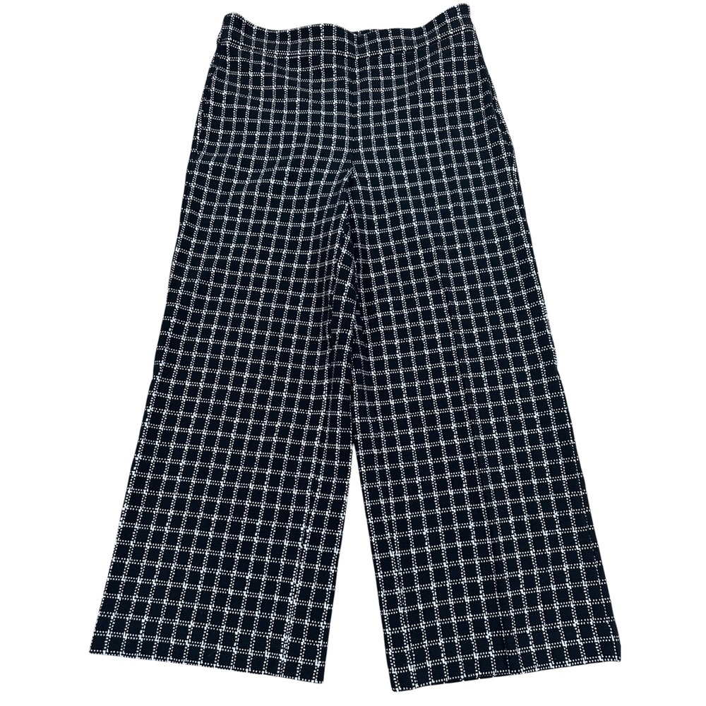 Ann Taylor Wide Leg Pants High Rise Grid Black White Plaid Crop Women Size 6